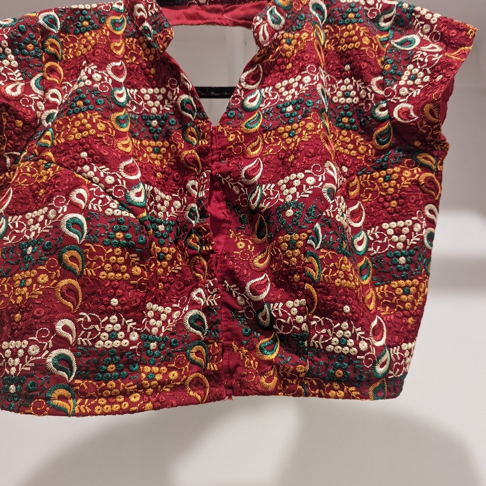 Hand embroidery multi colour saree blouse